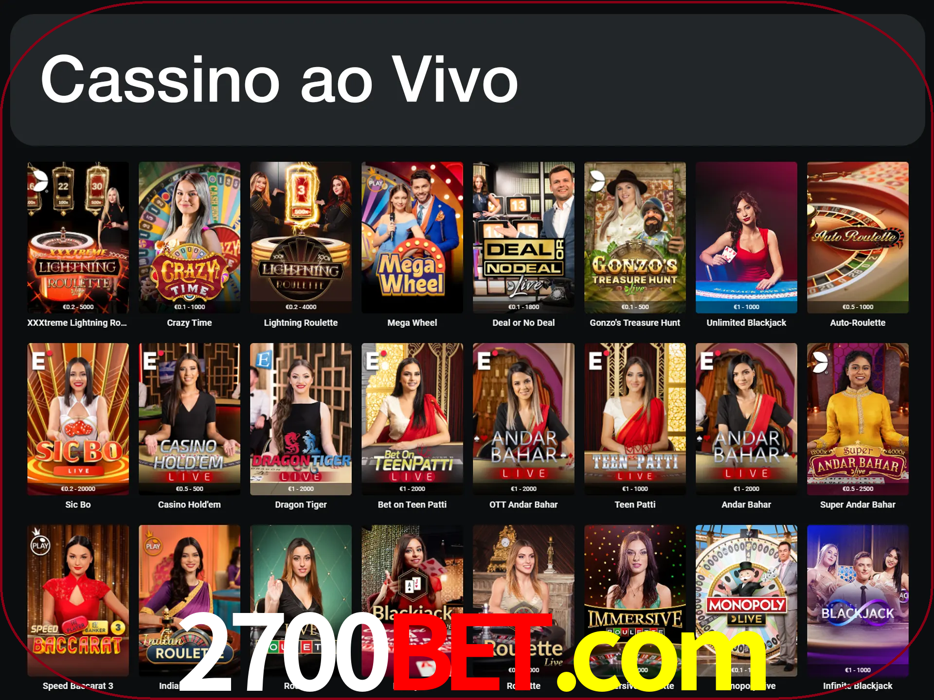 Jogue jogos de cassino com um verdadeiro dealer.